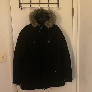 Boohoo Mens Black Puffer Jacket with Fur Hood